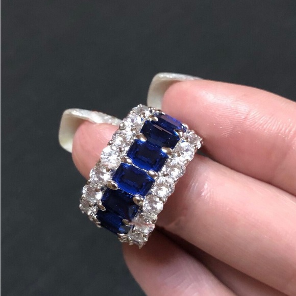 Italo Blue Sapphire Eternity Wedding Band For Women Anniversary Ring - Picture 10 of 11